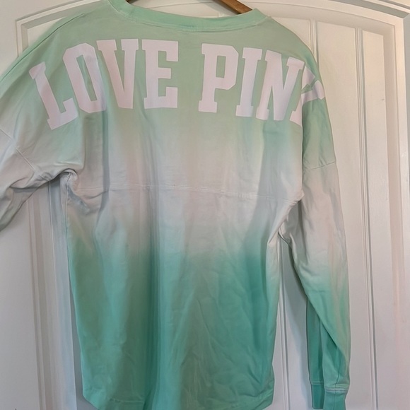Pink Victoria’s Secret Green Ombré Varsity Crew Long Sleeve Top Small - Picture 4 of 5